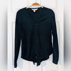 Rebecca Malone Size Small Long Sleeve Sweater Jewel Green Tie Bottom Soft V-neck
